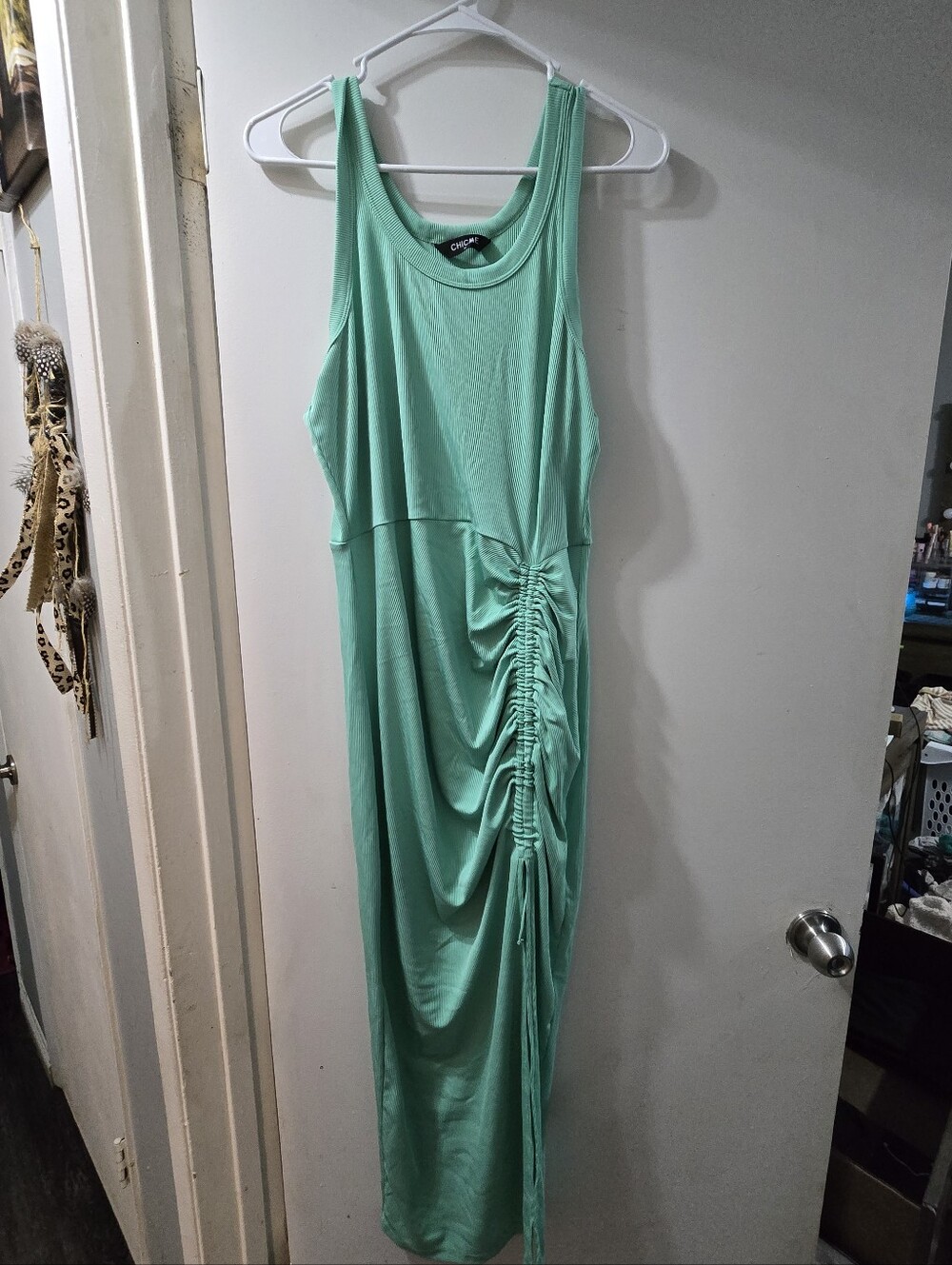 Chelsea28 Mint Green Side-Ruched Tank Maxi Dress